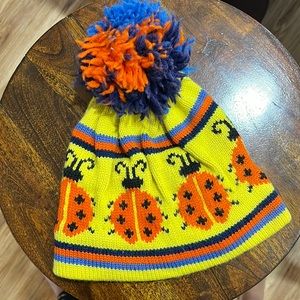 Vintage Wool Retro Ladybug Aris Pom Pom Ski Hat